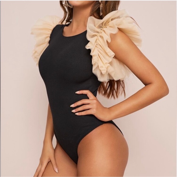 Ruffle black and pink mesh bodysuit - Picture 2 of 4